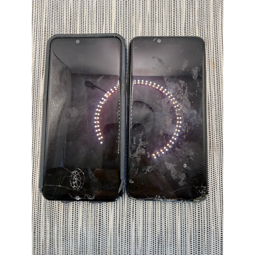 2x LG G8 ThinQ Black Smartphone Lot Cracked Screen Locked For Parts or Repair
